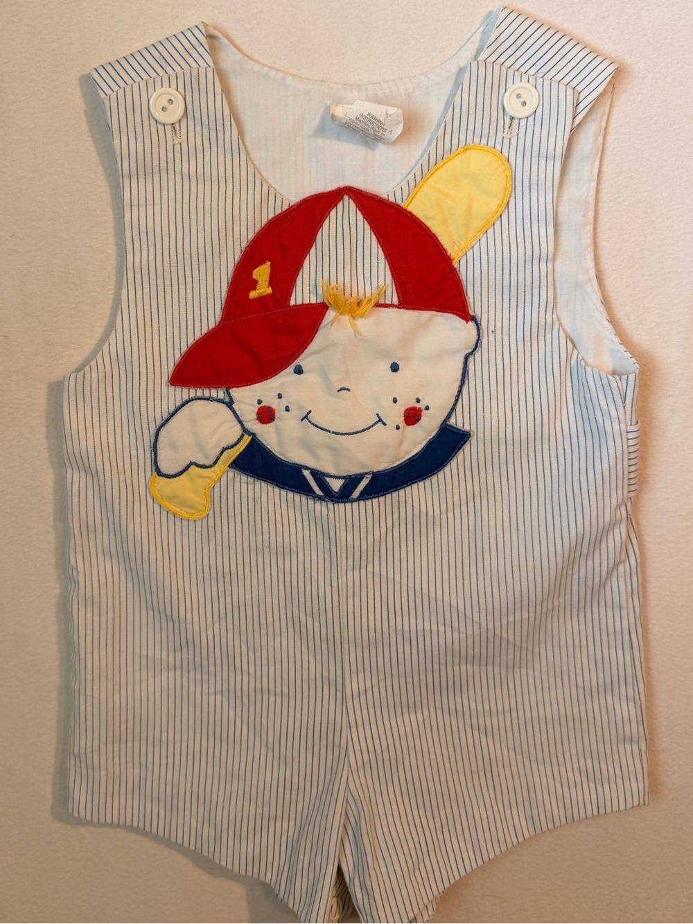 Vintage Striped Baby Romper with Baseball Appliqué - Red, Yellow, Blue